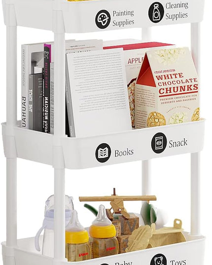 5-Tier Storage Cart,Multifunction Utility Rolling Cart Kitchen Storage Organizer,Mobile Shelving Unit Cart with Lockable Wheels for Bathroom,Laundry,with Classified Stickers,White - LeafyLoom