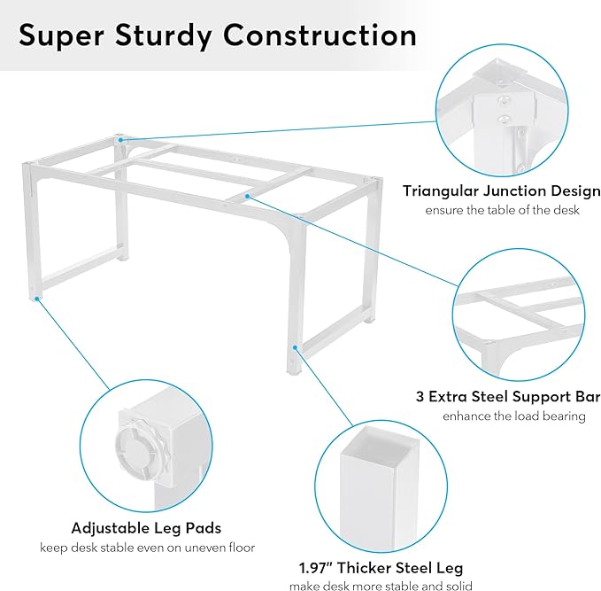 Tribesigns Modern Computer Desk, 63 x 31.5 inch Large Executive Office Desk Computer Table Study Writing Desk Workstation for Home Office, Spliced Desktop, White - LeafyLoom