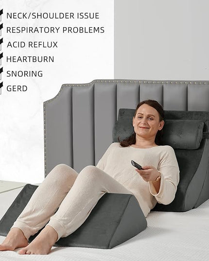 Axelrod Orthopedic Bed Wedge Pillow Set, Post Surgery Foam for Back, Neck and Leg Pain Relief Comfortable & Adjustable Ortho Pillows- Anti Snoring, Heartburn, Acid Reflux & GERD Sleeping Dark Grey - LeafyLoom