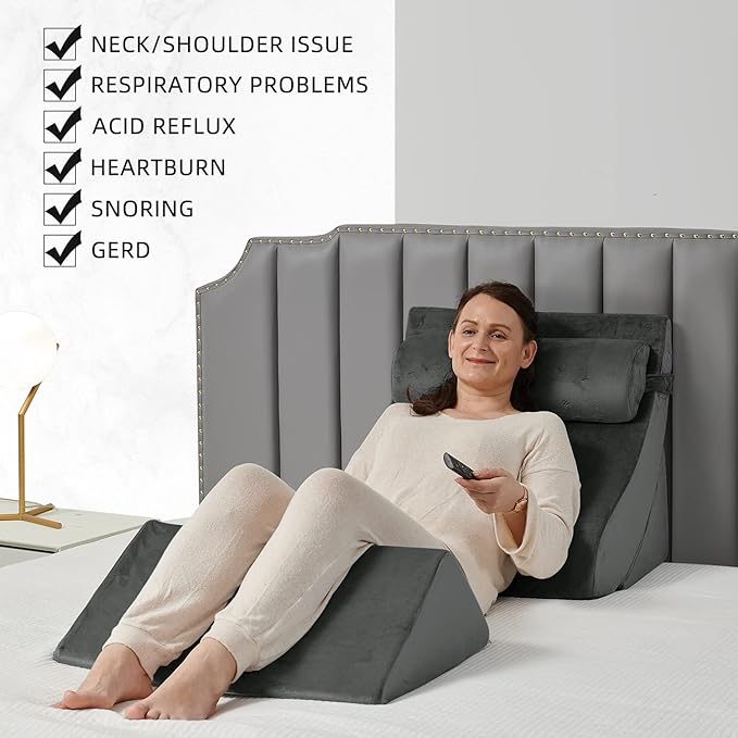 Axelrod Orthopedic Bed Wedge Pillow Set, Post Surgery Foam for Back, Neck and Leg Pain Relief Comfortable & Adjustable Ortho Pillows- Anti Snoring, Heartburn, Acid Reflux & GERD Sleeping Dark Grey - LeafyLoom