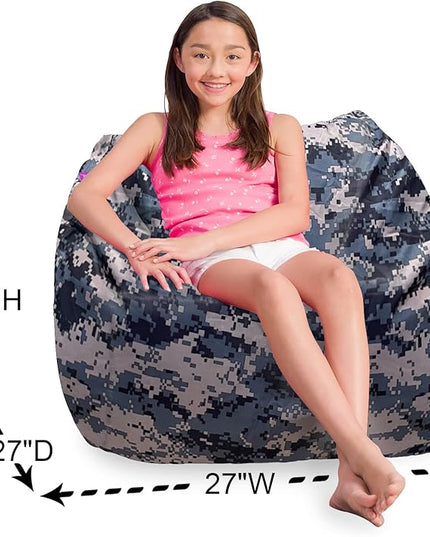 Posh Creations Structured Comfy Bean Bag Chair for Gaming, Reading and Watching TV, Coronado Chair, Nylon - Camo Digital - LeafyLoom