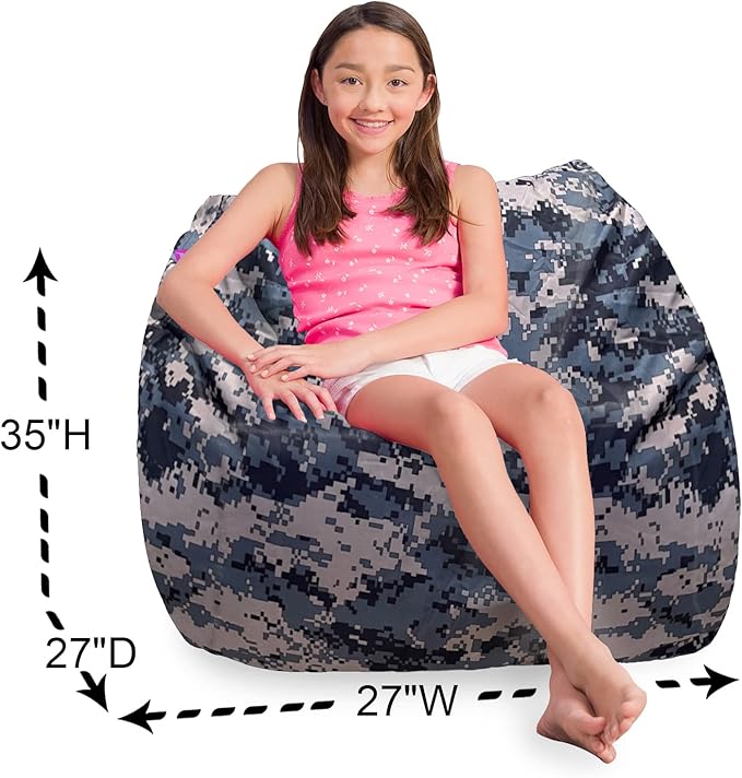 Posh Creations Structured Comfy Bean Bag Chair for Gaming, Reading and Watching TV, Coronado Chair, Nylon - Camo Digital - LeafyLoom
