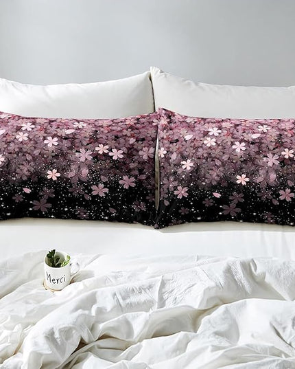 Erosebridal Cherry Blossom Comforter Set King Size, Pink Flower Down Comforter, Petal Floral Quilted Duvet, Starry Sky Glitter Girly Warm Duvet Insert, Bedroom Living Dorm Room Decorative - LeafyLoom