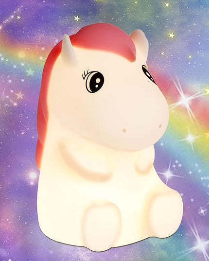 FULLOSUN Cute Pony Kids Night Light, Horse Gifts for Girl, Kawaii Pony Lamp Funny Valentines Birthday Gifts for Women Teenage Girls Boy Toddler - Portable Squishy Battery Operated - LeafyLoom