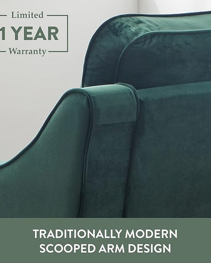 Edenbrook Jensen Upholstered Loveseat – Green Velvet Loveseat - Living Room Furniture - Small Loveseat- Seats Two - Scoop Arm Modern Couch - Couches - LeafyLoom