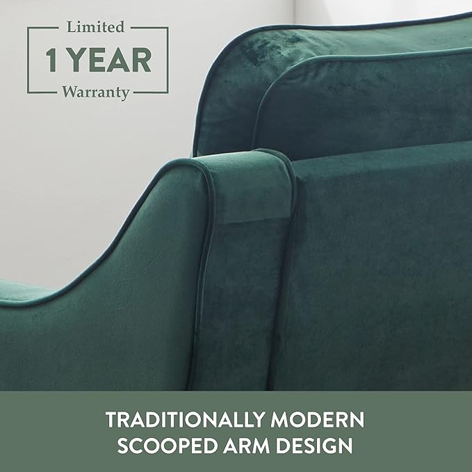 Edenbrook Jensen Upholstered Loveseat – Green Velvet Loveseat - Living Room Furniture - Small Loveseat- Seats Two - Scoop Arm Modern Couch - Couches - LeafyLoom