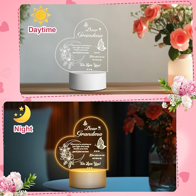 Linkax Grandma Birthday Gifts for Nana from Grandchildren, Grandma Gifts from Granddaughter Grandson, Birthday Gifts for Grandma Engraved Night Light, Mothers Day Thanksgiving Gifts for Nana Mimi - LeafyLoom