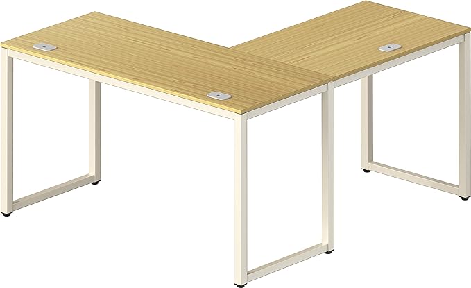 SHW Home Office 55"x60" Large L Shaped Corner Desk, Oak - LeafyLoom