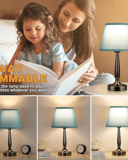 Touch Bedside Lamp for Bedroom with USB C Port, Small Touch Table Lamp with 2 USB Charging Ports, 3 Way Dimmable Nightstand Lamp for Living Room and Office - Turquoise Blue (LED Bulb Included) - LeafyLoom