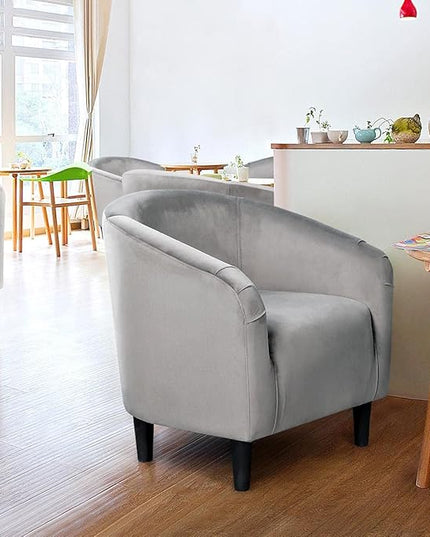 Yaheetech Living Room Chair, Velvet Accent Chair, Upholstered Barrel Chair, Sitting Chair with Armrest and Low Back for Living Room Bedroom Reception Room, Gray - LeafyLoom