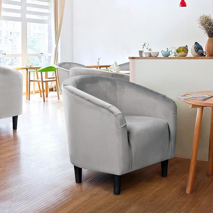 Yaheetech Living Room Chair, Velvet Accent Chair, Upholstered Barrel Chair, Sitting Chair with Armrest and Low Back for Living Room Bedroom Reception Room, Gray - LeafyLoom