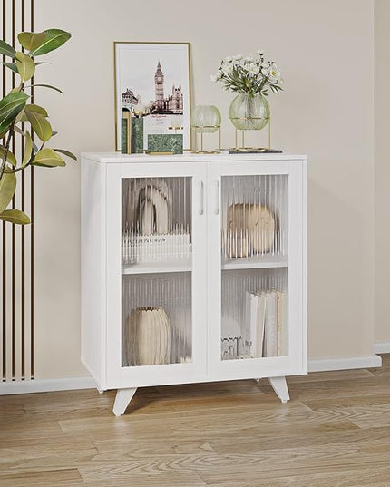 Panana Kitchen Buffet Server Table Accent Sideboard Cupboard Server Buffet Console Table with Doors Cabinet (27inch, white) - LeafyLoom