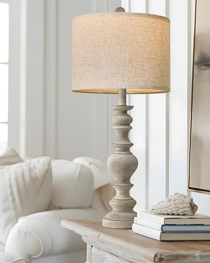 BOBOMOMO Tradition 27.5" Rustic Table Lamp for Living Room Bedroom Bedside Desk Lamps Bedroom Nightstand Vintage Lamps Antique white (1 Pack) - LeafyLoom