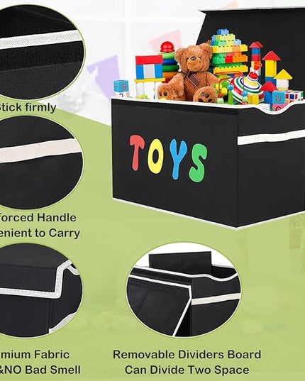 Toy Box Chest, Collapsible Sturdy Storage Bins with Lids, Extra Large Kids Toy Storage Organizer Boxes Bins Baskets for Kids, Boys, Girls, Nursery Room, Playroom, Closet (BLACK) - LeafyLoom