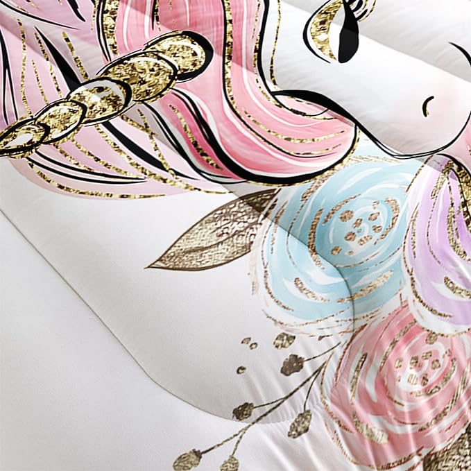 CVHOUSE Unicorn Bedding Full Size,Unicorn Bedding Set for Girls Kids,Cute Unicorn Comforter Set Chrismas Duvet Set Unicorn Quilt Set Girls Room Decor 3 Pieces - LeafyLoom
