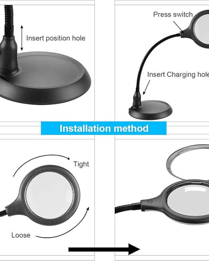 Magnifying Glass Lamp,5X Magnifier LED Light and Flexible Neck,Magnifying Lamp USB Powered,Perfect for Reading,Hobbies,Task Crafts or Workbench - LeafyLoom