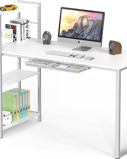 SHW 46-Inch Mission Desk with Side Shelf, 24" Deep, White - LeafyLoom