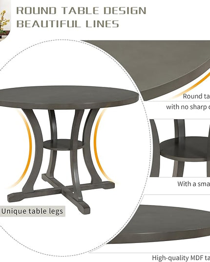 5-Piece Dinette Sets includes Round Kitchen Dining Table & 4 Fabric Chairs with Special-shaped Legs and Storage Shelf, for Diningroom Living Room, Easy to Assemble, Gray 3 - LeafyLoom