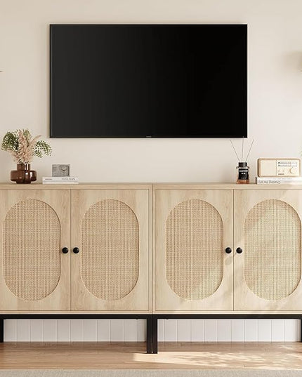 GAOMON Sideboard Buffet Cabinet, Rattan Storage Cabinet, Wood Accent Cabinet with Door and Shelf, Console Cabinet with Storage, Sideboard Cabinet for Hallway, Entryway, Living Room (Natural) - LeafyLoom