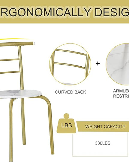 VECELO 3-Piece Dining Table Set for Kitchen Breakfast Nook, Wood Grain Oval Tabletop and Metal Frame with Built-in Wine Rack, for Small Spaces, 31.5", White & Gold - LeafyLoom