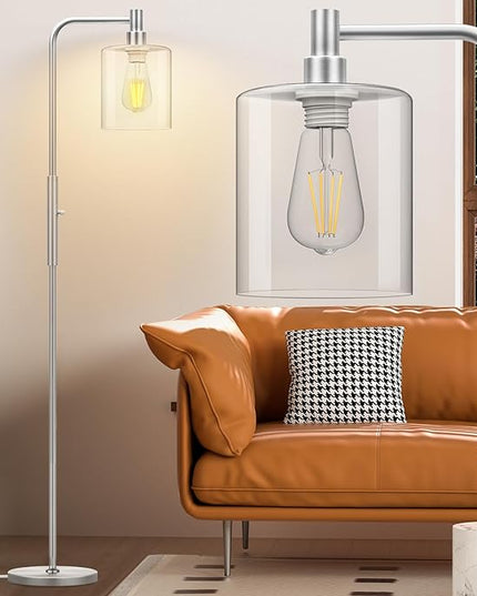 Stepless Dimmable Floor Lamps with Glass Lampshade Modern Standing Lamps with 6W LED Bulb Bright Corner Lamp Tall Pole Lamps for Living Room Bedroom Office Study Room Farmhouse, Silver - LeafyLoom