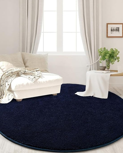 Round Area Rugs for Bedroom Living Room, 5x5 Navy Blue Super Soft Comfy Thickened Memory-Foam Indoor Circle Carpets, Modern Aesthetic Minimalist Carpet for Boys Girls Adults Nursery Home Décor - LeafyLoom