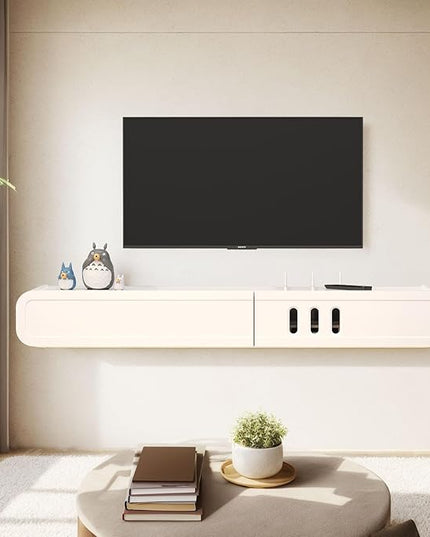 Floating TV Stand in Solid Wood, 52'' High Gloss Wall Mounted TV Cabinet, Floating TV Shelves with 2 Large Doors, Modern Entertainment Media Console Center Large Storage TV Bench (52.36IN) - LeafyLoom