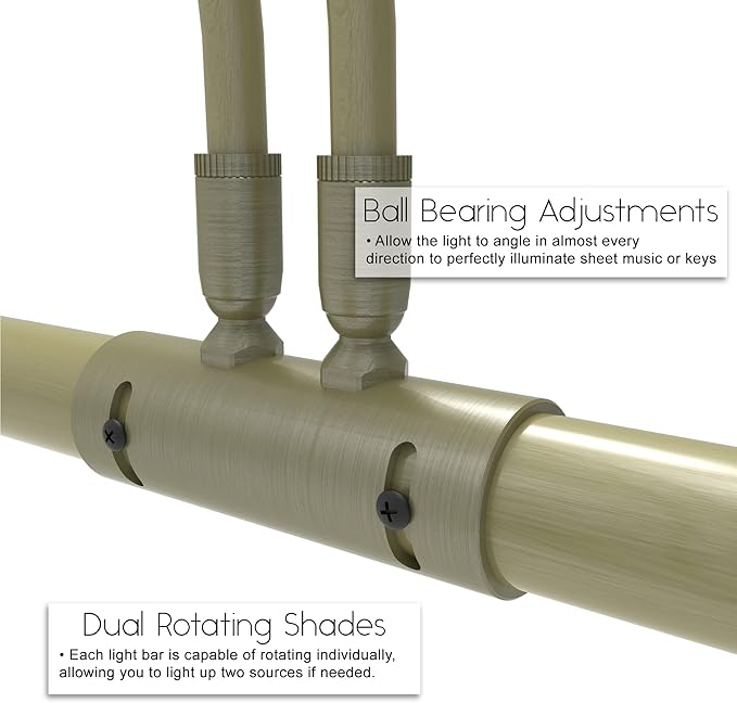 Cocoweb 22" Grand Piano Lamp, LED, Adjustable, Quality Lighting in Antique Brass, with Plug-in Adapter - GPLED22ABD - LeafyLoom