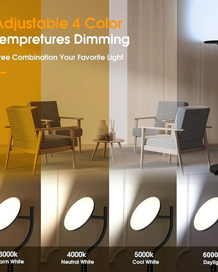 PESRAE Floor Lamp, 36W/3600LM Torchiere Bright Floor Lamp, RGB Color Changing Torchiere Floor Lamp, Rotatable Tall Lamp with Remote Control, Adjust Brightness for Bedroom and Play Room - LeafyLoom