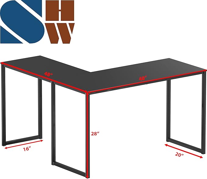 SHW 48-Inch Mission L-Shaped Home Computer Desk, Black - LeafyLoom