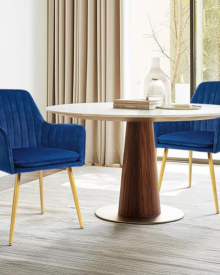 CangLong Furniture Modern Living Dining Room Accent Arm Chairs Club Guest with Gold Metal Legs, Set of 2, Navy Blue - LeafyLoom