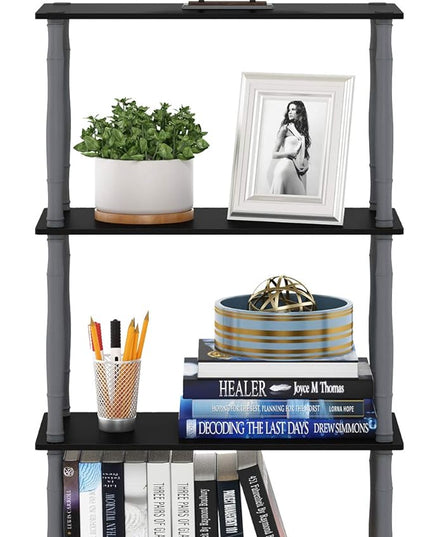 Furinno Turn-N-Tube 4-Tier Multipurpose Shelf Display Rack, Classic Tubes, Black/Grey - LeafyLoom