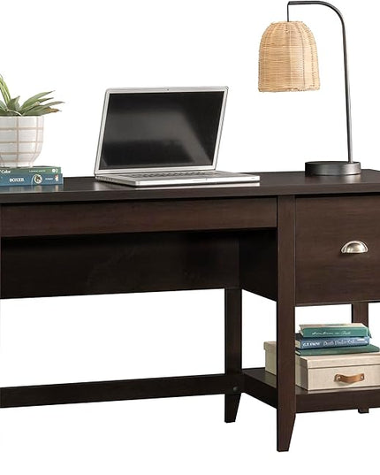 Sauder Summit Station Single Pedestal Desk, L: 52.09" x W: 19.29" x H: 29.02", Cinnamon Cherry Finish - LeafyLoom