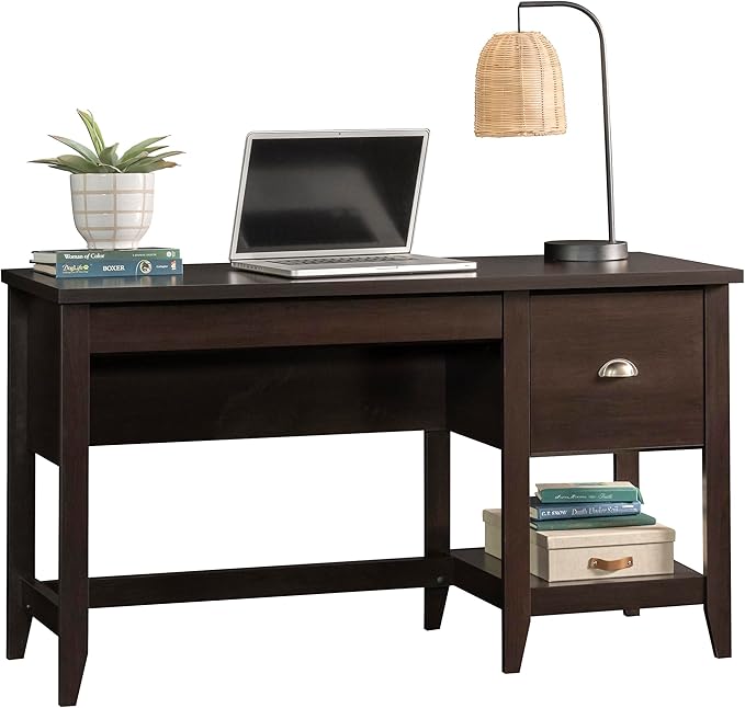 Sauder Summit Station Single Pedestal Desk, L: 52.09" x W: 19.29" x H: 29.02", Cinnamon Cherry Finish - LeafyLoom