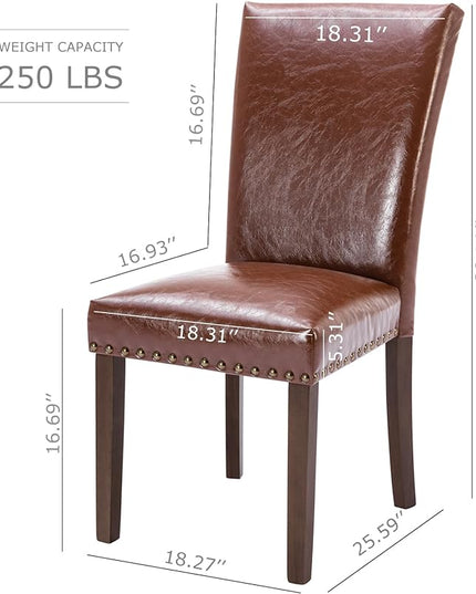 COLAMY Upholstered Parsons Dining Chairs Set of 4, PU Leather Dining Room Kitchen Side Chair with Nailhead Trim and Wood Legs - Light Brown - LeafyLoom