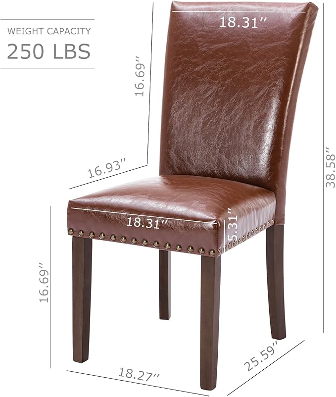 COLAMY Upholstered Parsons Dining Chairs Set of 2, PU Leather Dining Room Kitchen Side Chair with Nailhead Trim and Wood Legs - Light Brown - LeafyLoom
