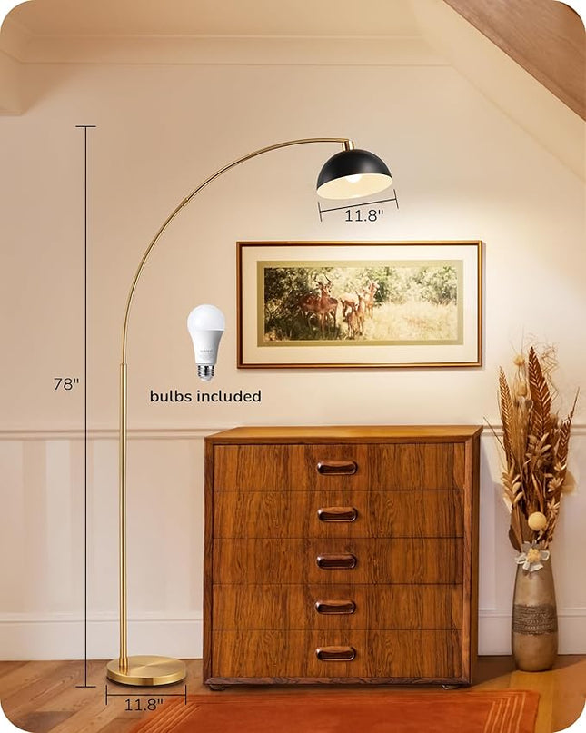 EDISHINE 78.3" Mid Century Modern Floor Lamp, Tall Standing Lamp with Remote, Rotatable LampHead, Brass Floor Lamps for Living Room, Bedroom, Office, Reading Corner, Gold/Black - LeafyLoom