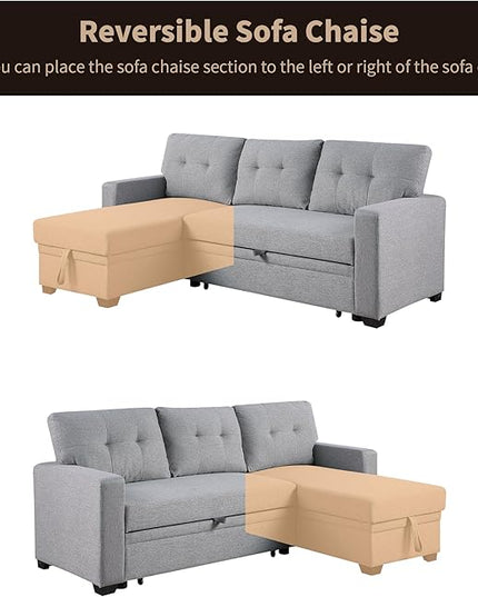 4-in-1 Modular Sofa Bed Convertible Living Room Furniture Sets Upholstered, L Shaped Sectional Comfy Couch with Reversible Storage Chaise for Apartment, Studio, Office, Light Gray-3 - LeafyLoom
