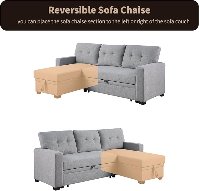 4-in-1 Modular Sofa Bed Convertible Living Room Furniture Sets Upholstered, L Shaped Sectional Comfy Couch with Reversible Storage Chaise for Apartment, Studio, Office, Light Gray-3 - LeafyLoom