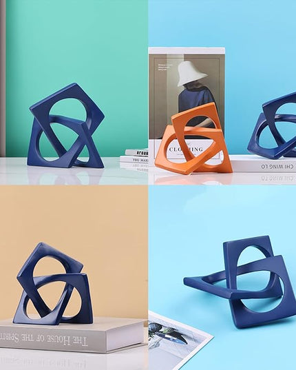 DOVDOV Geometric cube blue knot decorations, geometric sculptures, modern home decorations for home decor accents, dining tables, bookcases, consoles, entryway tabletop centrepieces - LeafyLoom