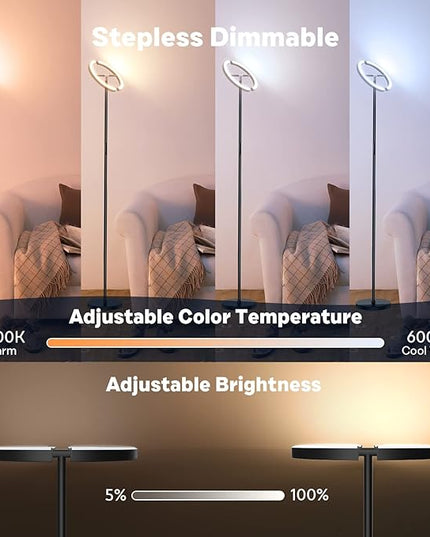 Upgraded RGBCW Floor Lamp, Bright Color Changing RGB Standing Lamp, Modern Stepless Dimmable LED Tall Lamp with Remote Control, 20W 3000-6000K Floor Lamps for Living Room, Bedroom, Office - LeafyLoom