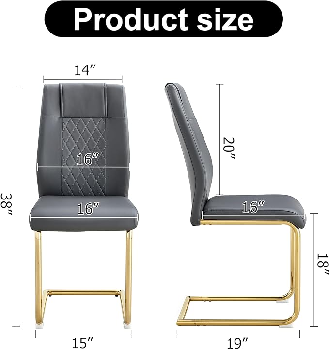 NicBex Dining Chairs Set of 4 Modern Faux Leather High Back Dining Room Kitchen Chairs with Golden Metal Legs,Side Chairs for Dining Room, Kitchen,Living Room, and Restaurants,Dark Gray - LeafyLoom