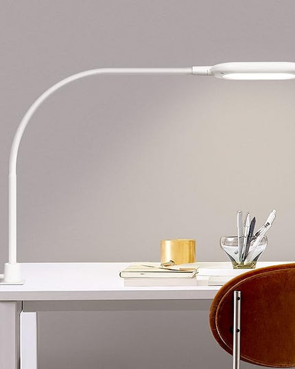 LED Desk Clamp Lamp, Eye Care Table Light Bright Enough for 700 Lumen, 10W Dimmable & 3 Color Modes, Flexible Gooseneck Touch Desk Lights for Home/Office/Reading/Work (White) - LeafyLoom