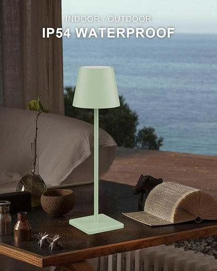 2-Pack LED Cordless Table Lamp, Rechargeable Battery Desk lamp 3W 5500mAh Battery Operated Stepless Dimming Modern Portable Table Light for Restaurant/Bedroom/Outdoor IP54 Waterproof (Green) - LeafyLoom