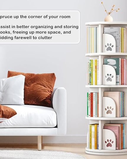 LEYUKEJI 360°Rotating Bookshelf 3-Tier Large Capacity 18" Diameter Kids Bookshelf PVC Plastic Display Cabinet,Corner Bookcase Space Saving Round Spinning Storage Rack With Small Silicone Hammer,White - LeafyLoom