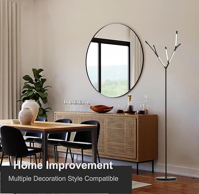 Modern LED Tree Floor Lamp, Black Sputnik Standing Lamp with 6 Chandelier 3000K Warm White Lights, Elegant Slim Tall Pole Lamp for Living Room Bedroom Office Hotel - LeafyLoom