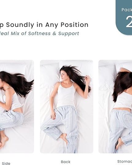 Threadmill Soft Bed Pillows Standard Size Set of 2 | Down Alternative Cooling Bed Pillow for Sleeping | Soft Pillows | 20 x 26 Hotel Pillow, Standard Pillows 2 Pack for Back, Stomach or Side Sleepers - LeafyLoom