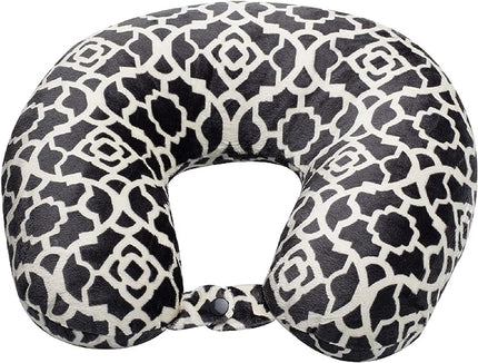 Adult Cozy Soft Microfiber Neck Pillow, Compact, Perfect for Plane or Car Travel, Charcoal Trellis - LeafyLoom