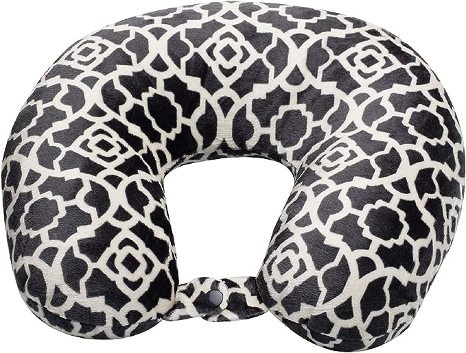 Adult Cozy Soft Microfiber Neck Pillow, Compact, Perfect for Plane or Car Travel, Charcoal Trellis - LeafyLoom