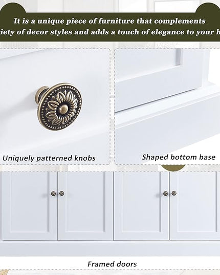 60" Sideboard Storage Buffet Cabinet with 2 Drawers,Wooden Console Table,W/ 4 Doors,Adjustable Shelves,Not Easy to Deform,for Dining Room/Kitchen/Entryway,White - LeafyLoom